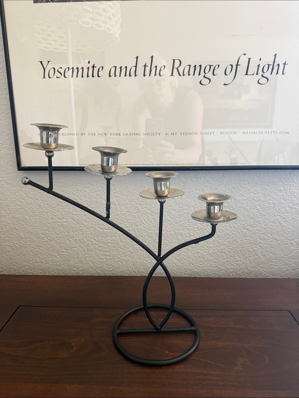 Black Metal 4-Arm Candelabra with Silver Cups